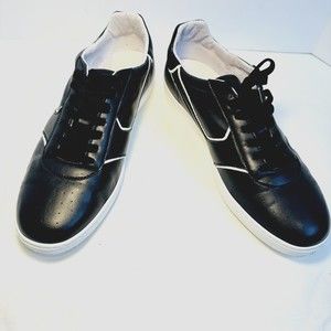 PANTOFOLA d'ORO Men's Black Leather White Trim Sneakers Shoes SZ44/US11 Italy